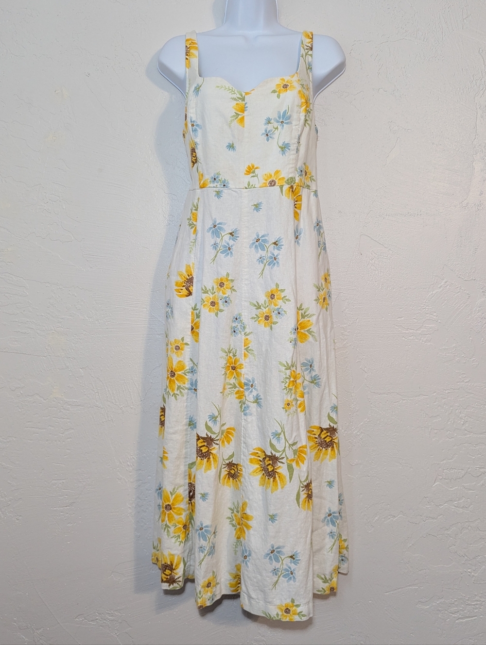 Linen Sunflower Summer Lightweight Flowy Maxi Dress Cottage Garden Party Flower